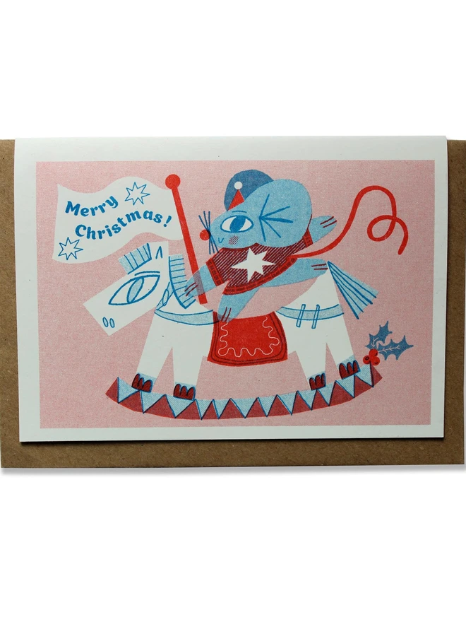 'Xmas Mouse' A6 Riso Christmas Card