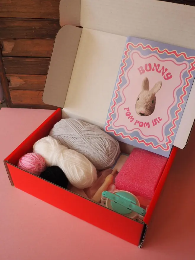 Bunny Pom Pom DIY Kit Contents