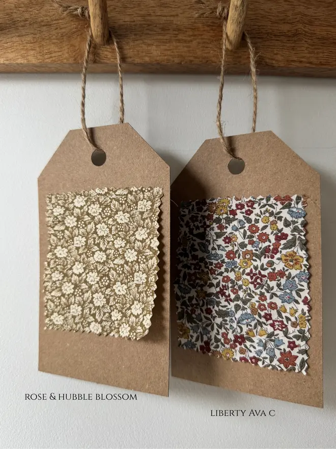 Mini Christmas Stocking with Floral Initial Fabric. A selection of floral fabric swatches