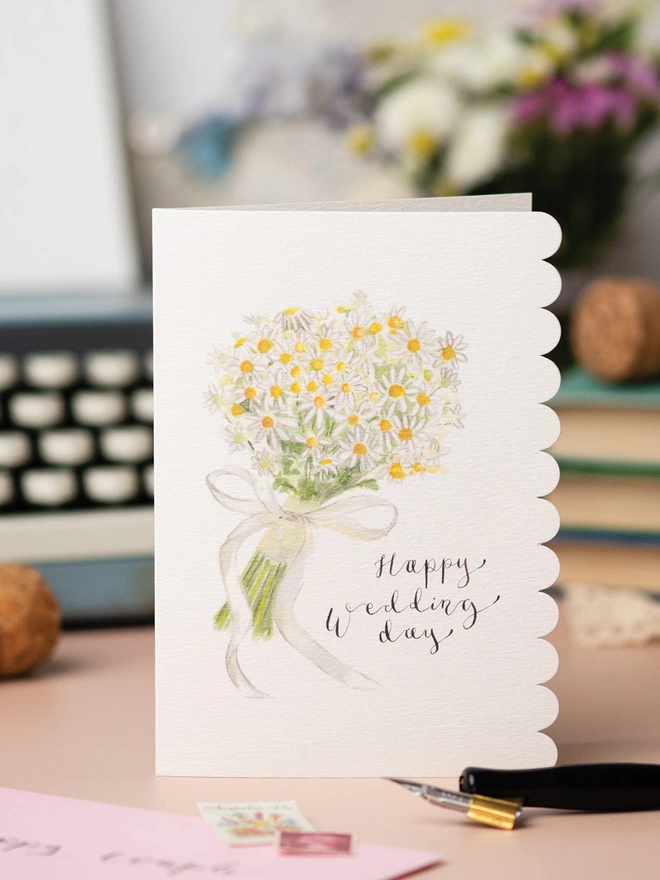 Daisy Bouquet Wedding Card  Standing 