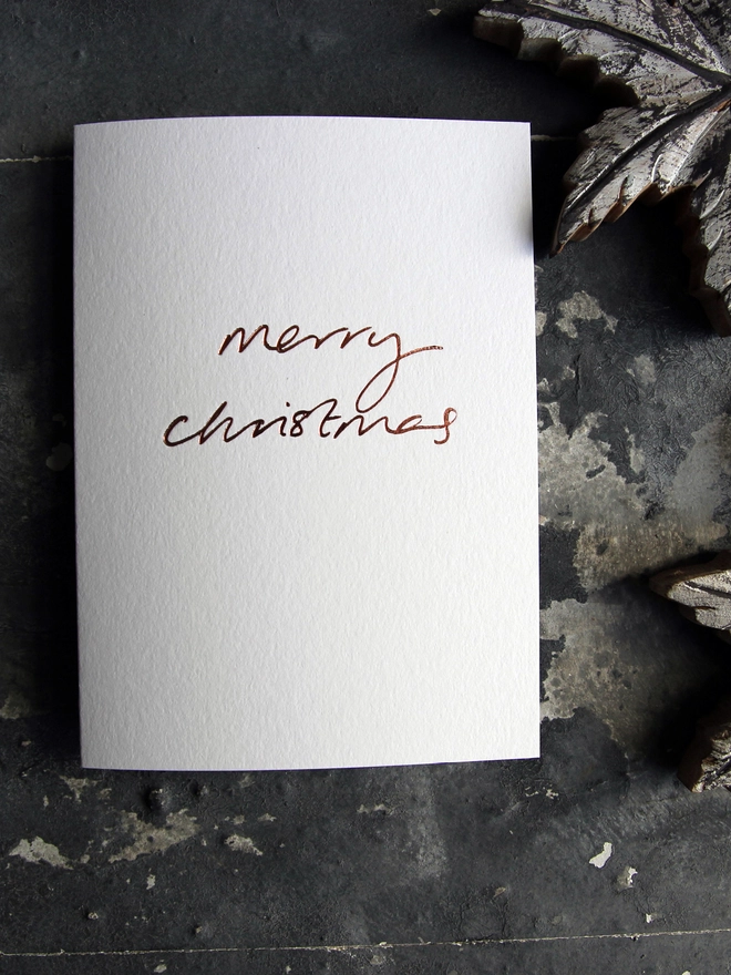 merry christmas white card metallic script