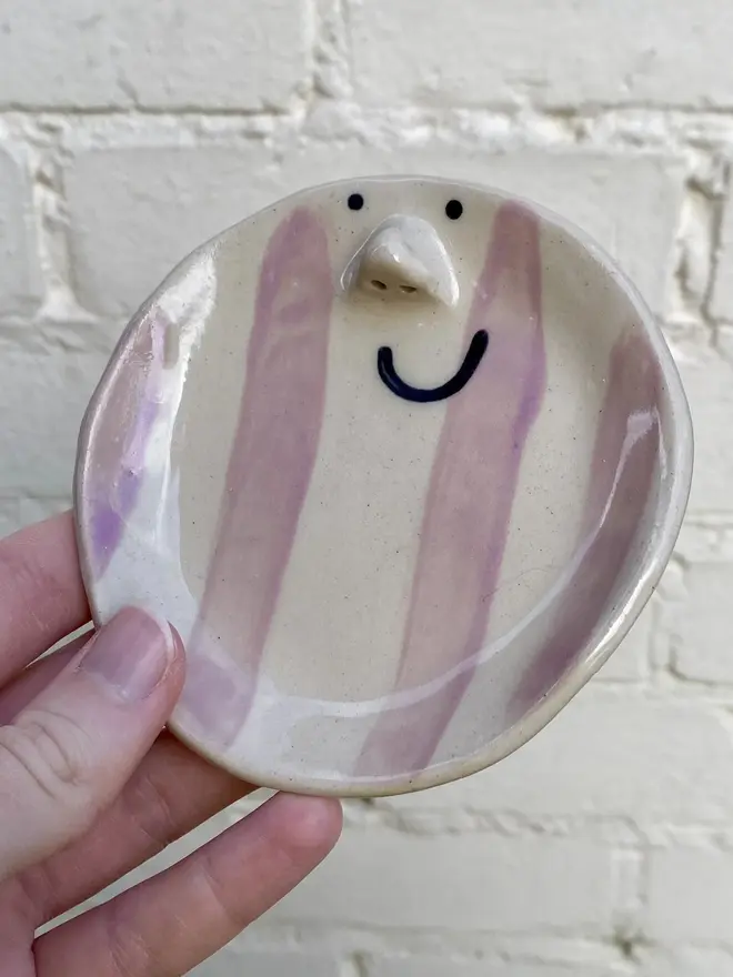 lilac stripe handmade ceramic trinket dish