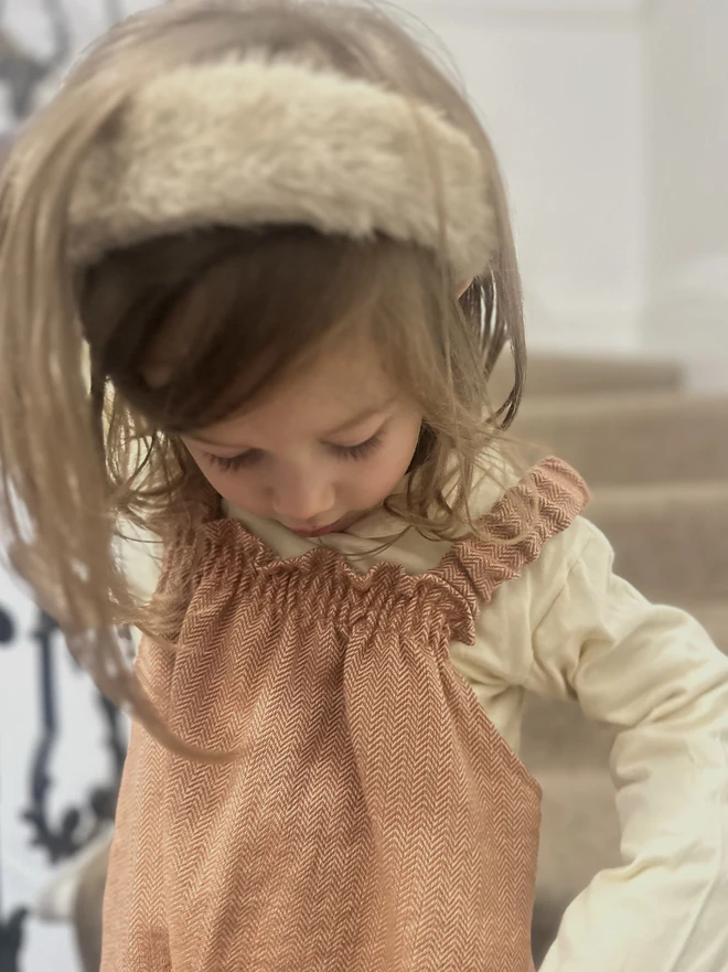 kids herringbone dungarees peach