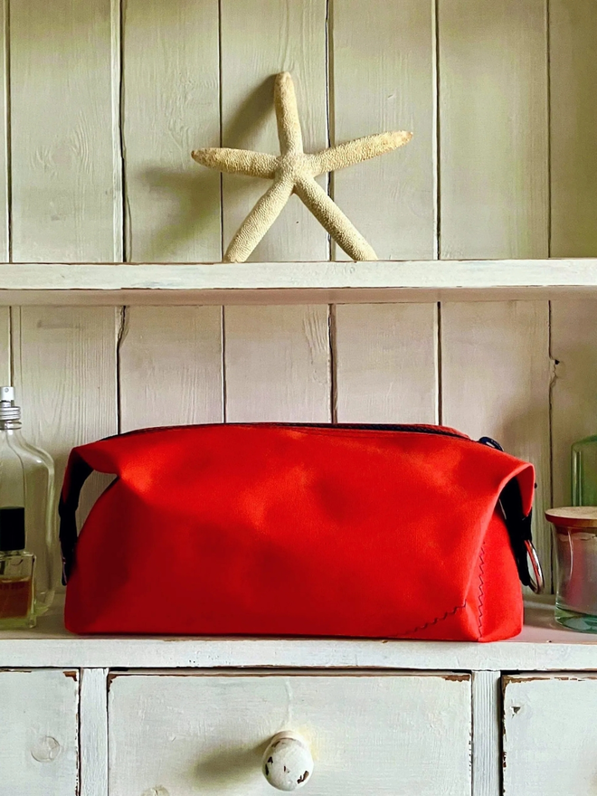 handmade wash bag red