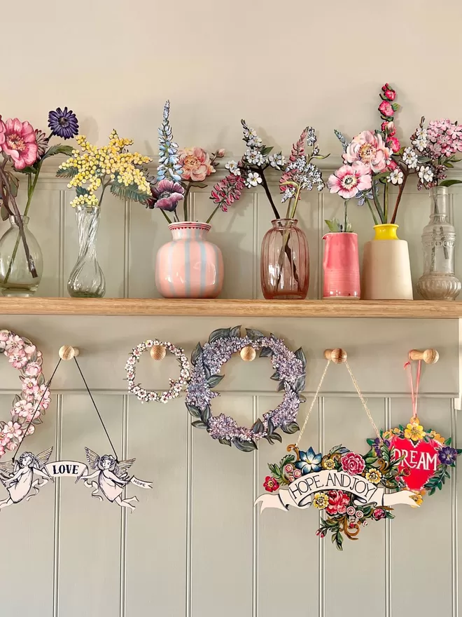Selection of wooden flowers and garlands