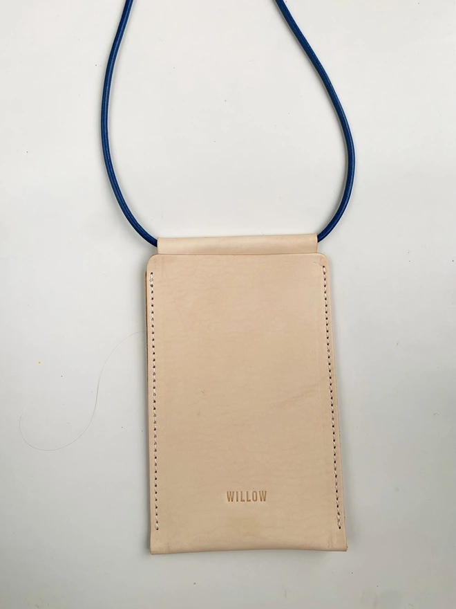 Leather phone bag with colourful strap