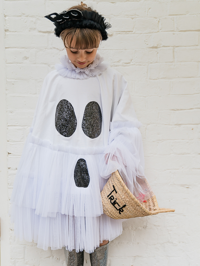 Kids White Ghost Tie Back Halloween Cape