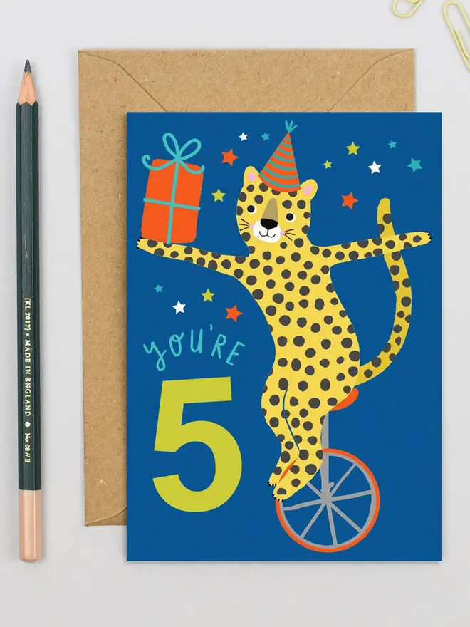 'You're 5' Leopard Birthday Age Card 