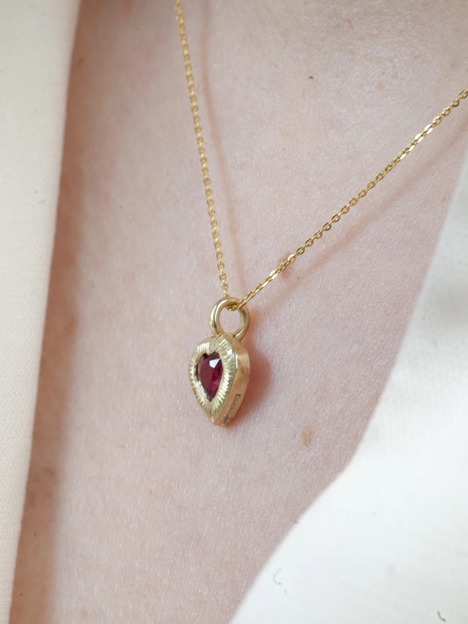 Heart Ruby Necklace In 9ct Gold 