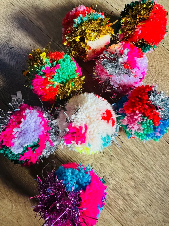 Christmas bauble Pom Pom bauble tinsel Pom Pom tinsel bauble disco Pom Pom bauble Christmas bright Pom Pom 