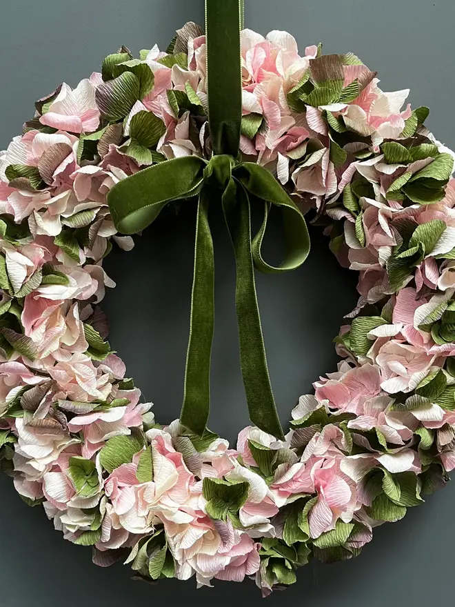 Soft Pink, Cream & Green Crepe Paper Wreath