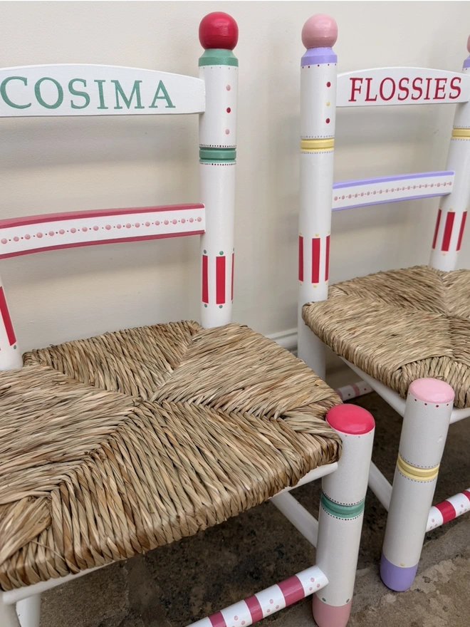 Wooden rush seat chairs for children. 