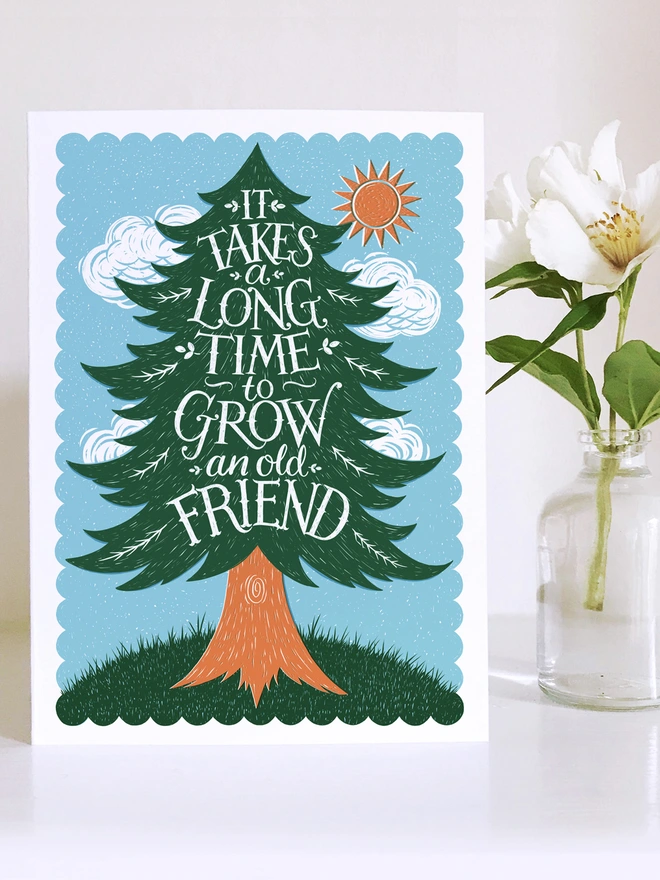 tree friendship card with white flower