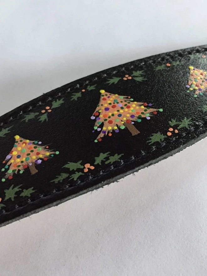 Small/ Medium Festive Christmas Leather Sighthound Collar