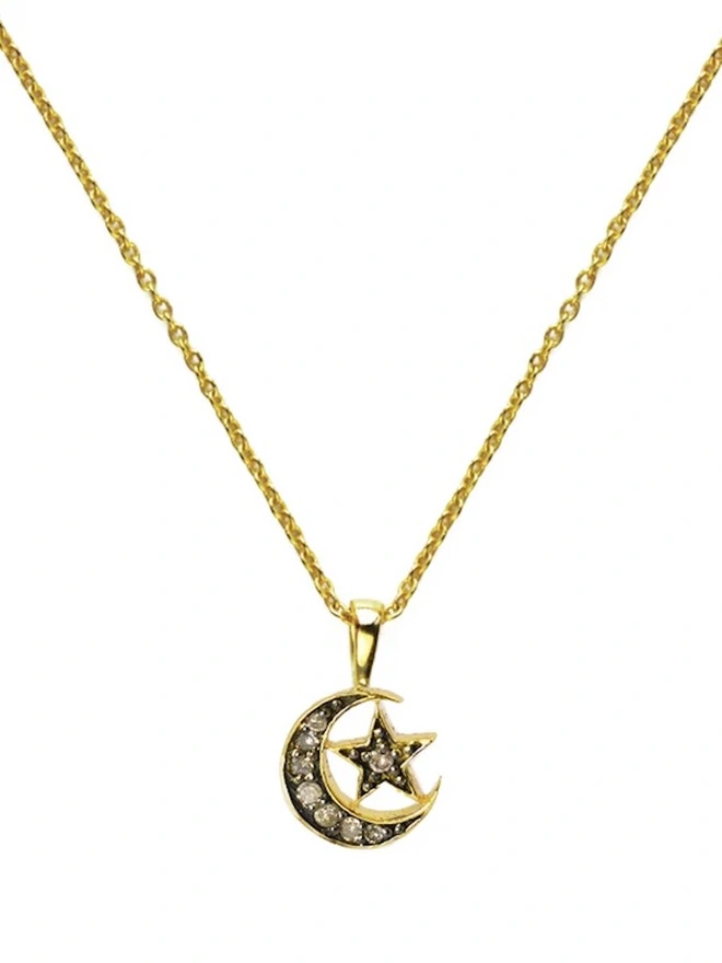 Stevie Diamond Moon and Star Pendant on chain