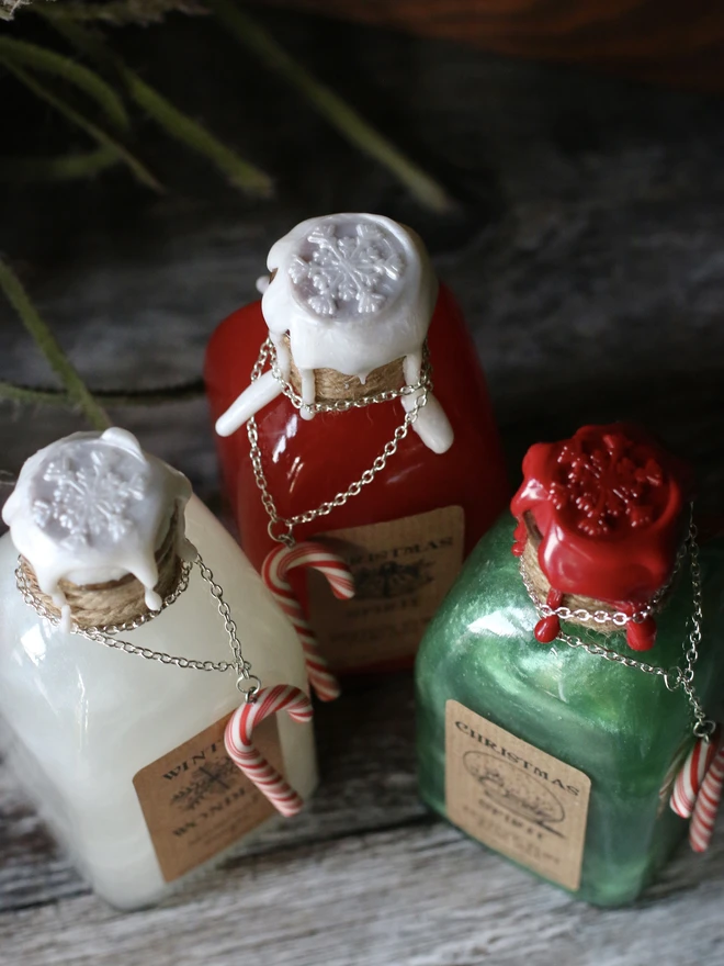 Christmas spirit potion bottles