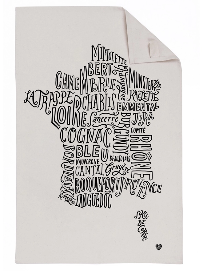 French Cheese and Wine 100% cotton teatowel