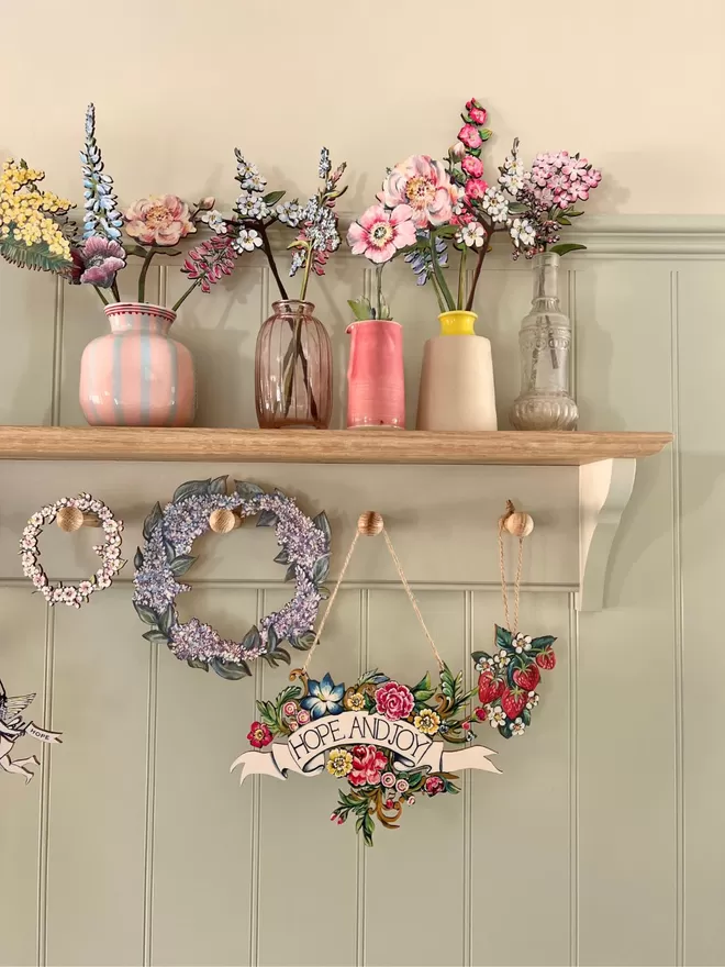 Selection of wooden flowers and garlands
