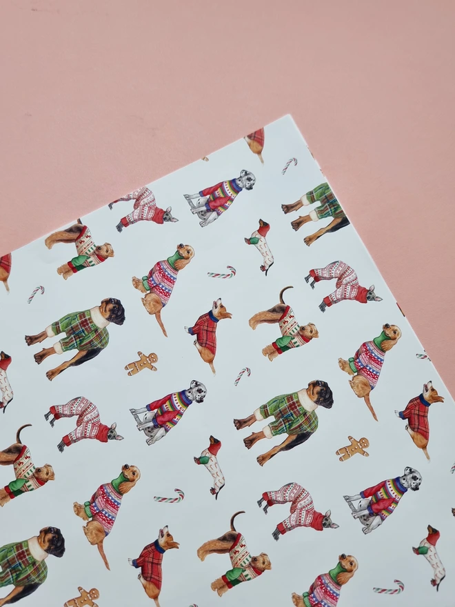 Christmas Dogs wearing sweaters wrapping paper