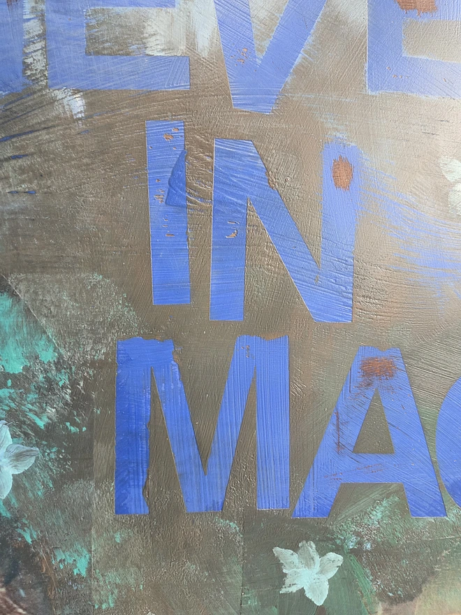 Unicorn art panel made from an upcycled table-top.