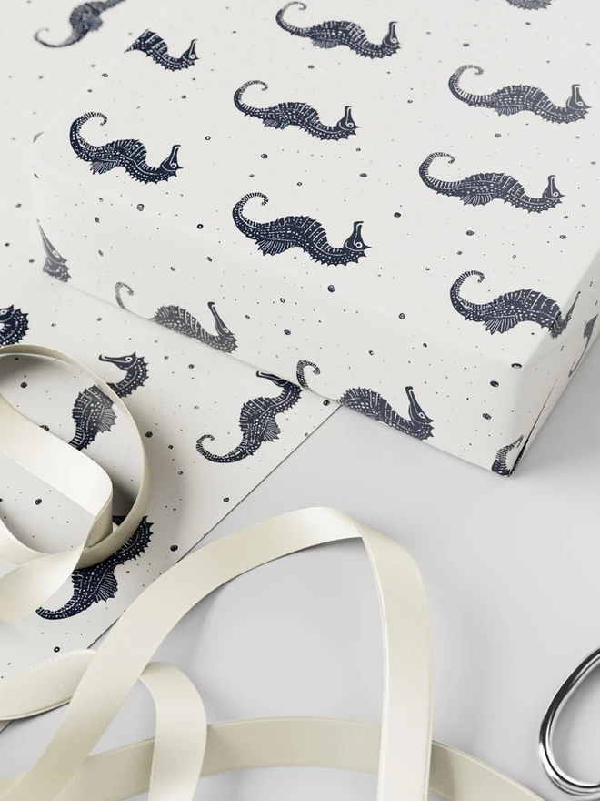 Seahorse Block Print Wrapping Paper