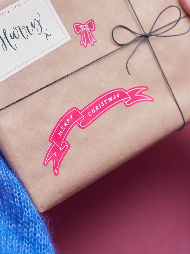 Christmas wrapping paper wrap stickers bows gift tag sticker red cream sticker pack merry christmas sticker banner