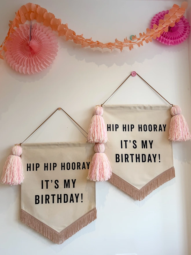 Pink Hip Hip Hooray It's my Birthday Handmade fabric birthday banner decoration