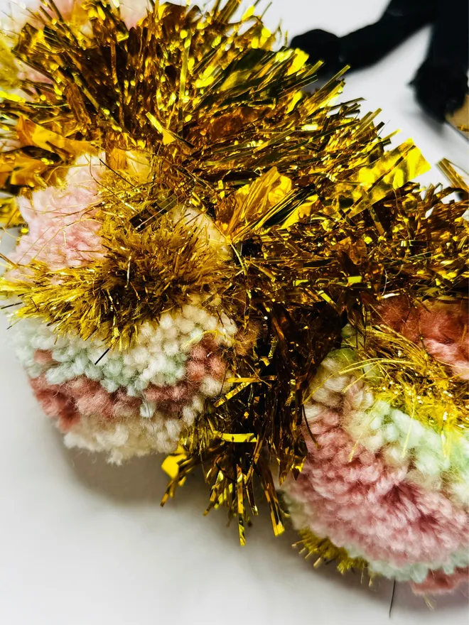 Pom Pom headband tinsel headband pink headband Pom Pom festival headband party headband gold tinsel headband 