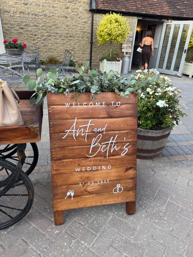 wooden wedding welcome a-frame