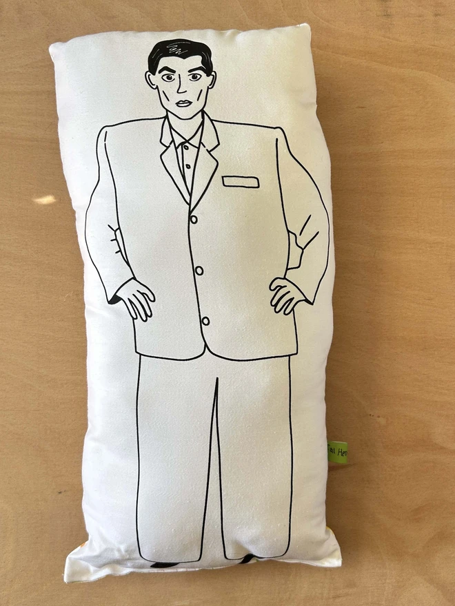Illustrated cushion featuring David Byrne