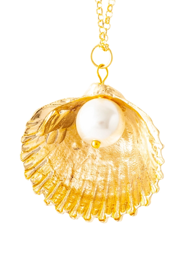 Gold Shell And Pearl Pendant