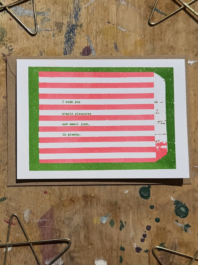 green and red risograph christmas art cards 
