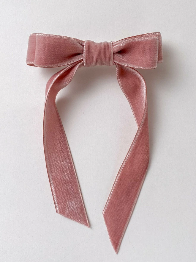 Pink velvet Hair bow by Vanessa Rose Accessories