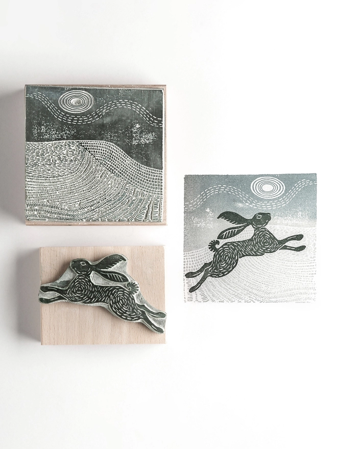 Hare and Landscape Rubber Stamp