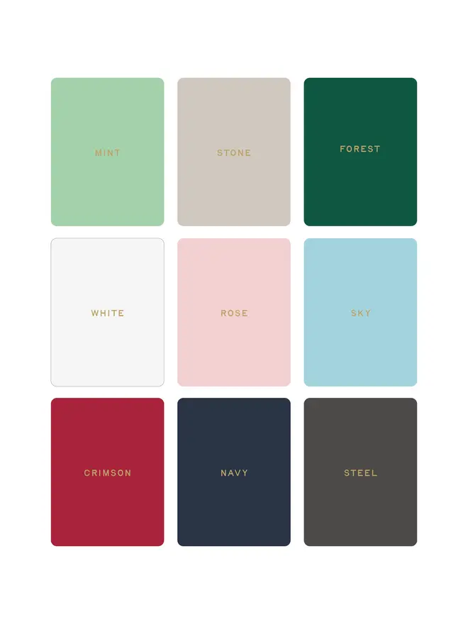 Personalised Wedding Guestbook colour chart with 9 different colours 