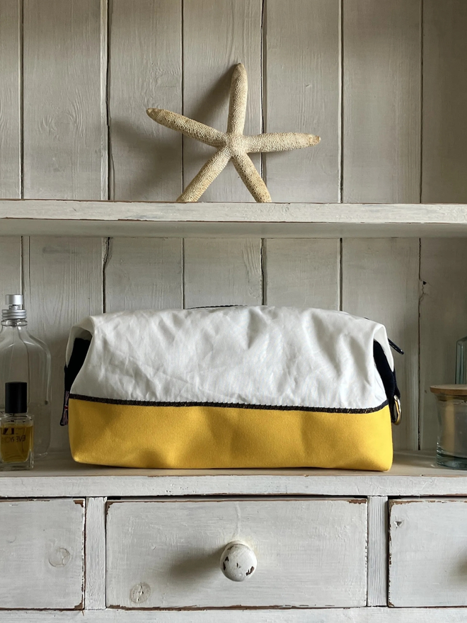 yellow canvas white mix wash bag