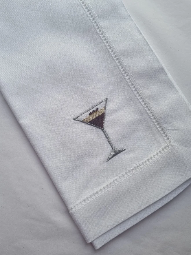 Embroidered espresso martini napkin