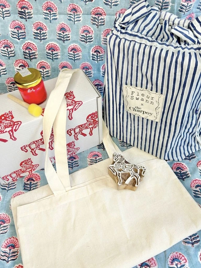 Mahawari Horse Wood Blockprinting Kit Tote Bag