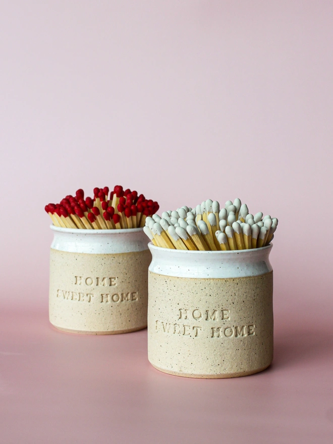 ‘Home Sweet Home’ Ceramic Match Pot With Strike Pad