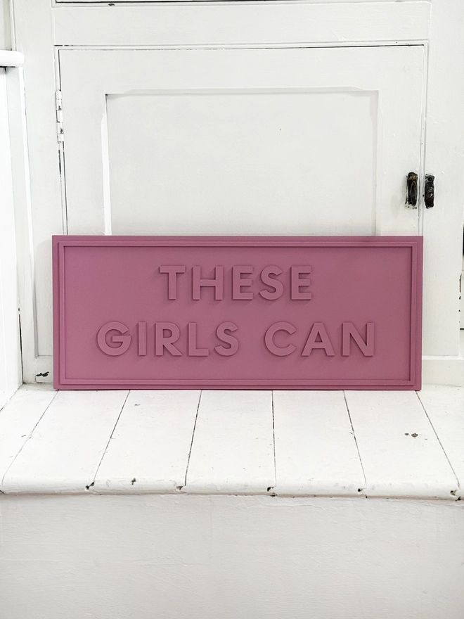 these girls can pink wooden painted sign by modo