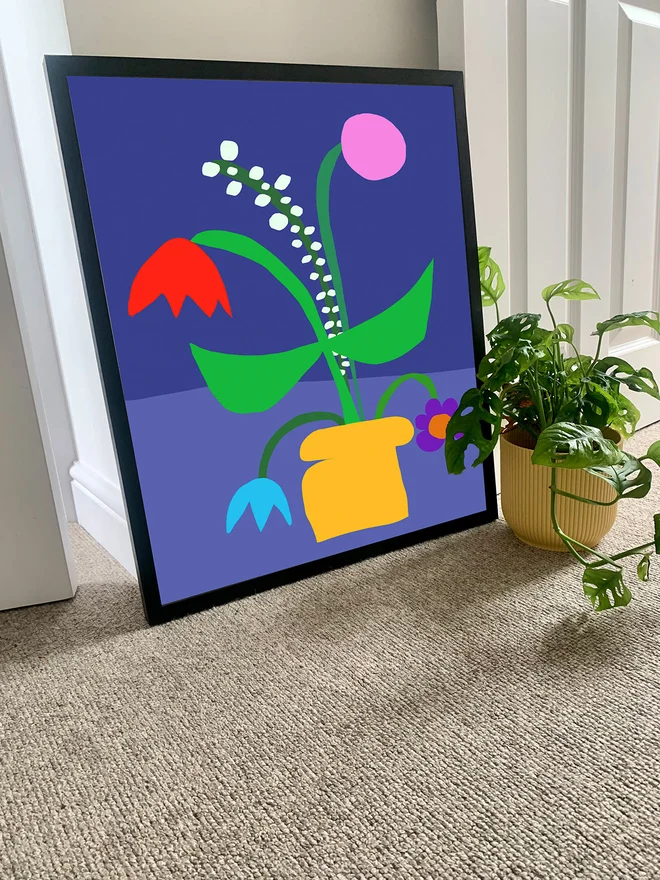 Navy Spring Flower Vase Print