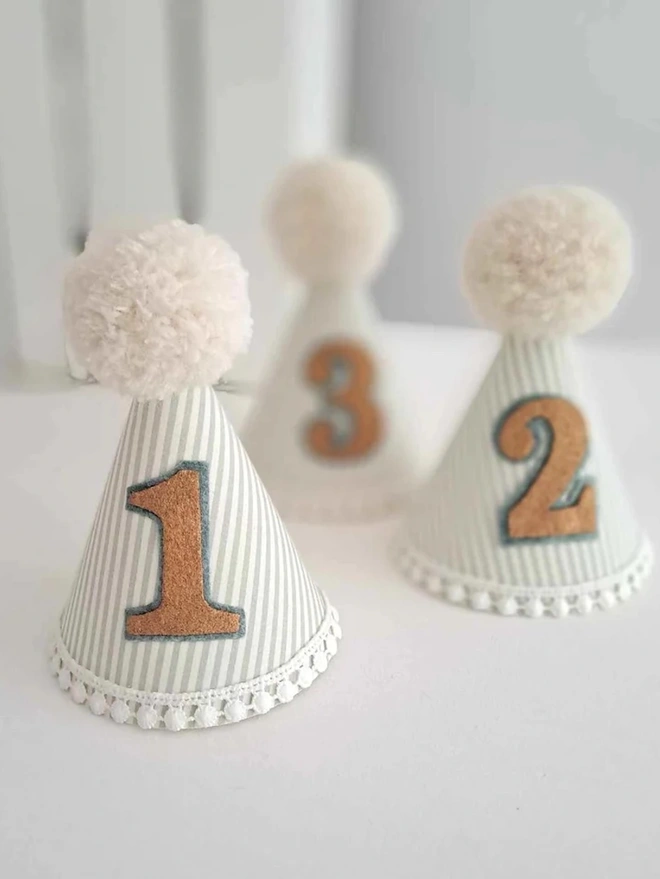 Birthday Party Hat Sage Green And White Pinstripe