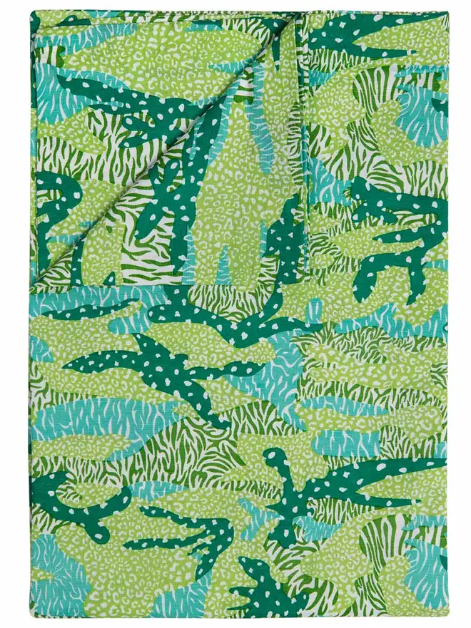 Green Big Cat Camo Duvet Cover And Pillowcase, a green duvet cover sitting on a plain surface. 