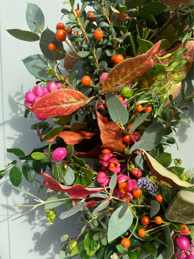 Autumn Sunset Fresh Wreath with Pink Berries