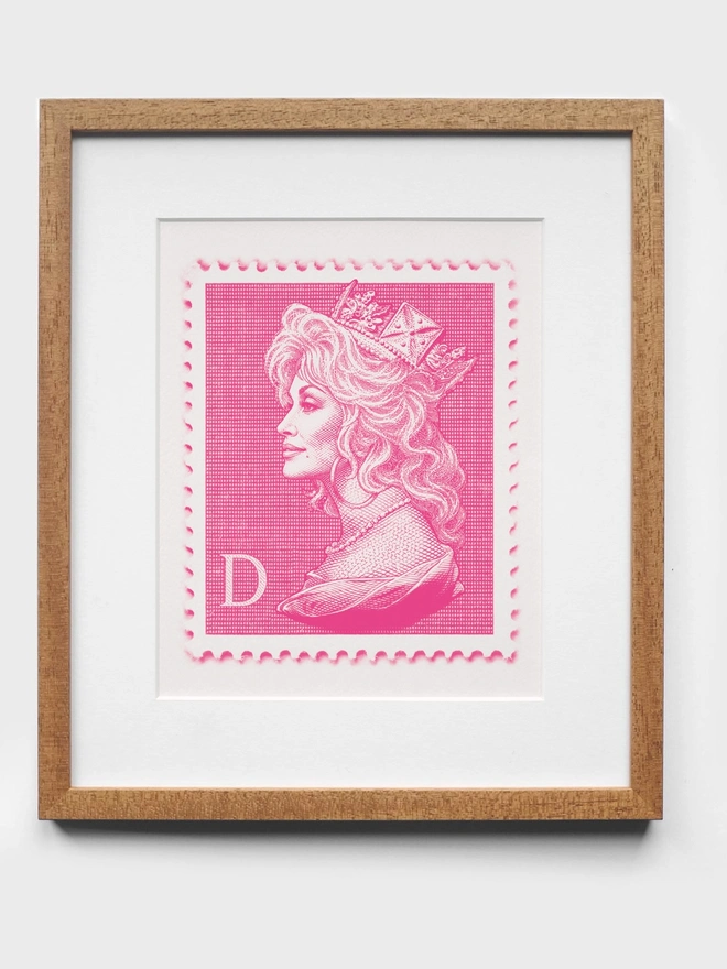 Pink Dolly Parton Art Print Oak Frame