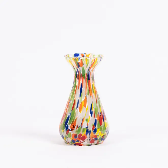 piccolo, curve shaped blown glass vase in multi