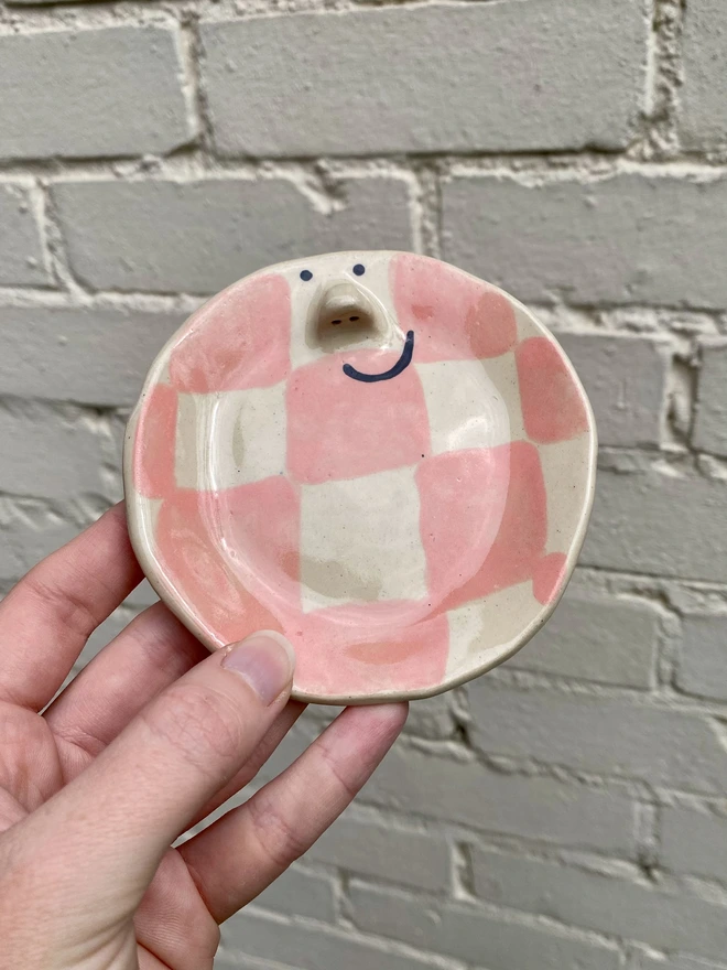 pink checkerboard trinket tray