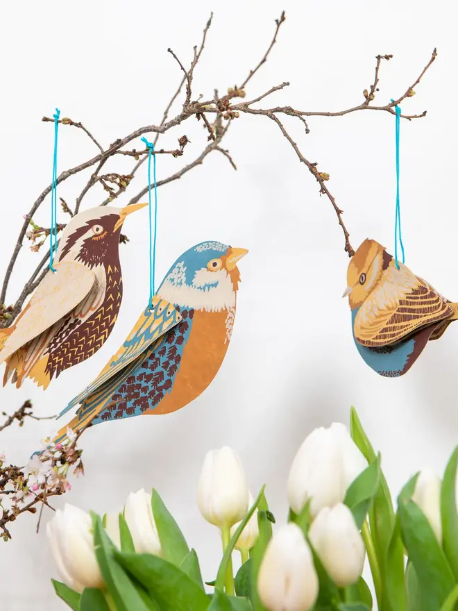 british birds hanging paper ornament decorations