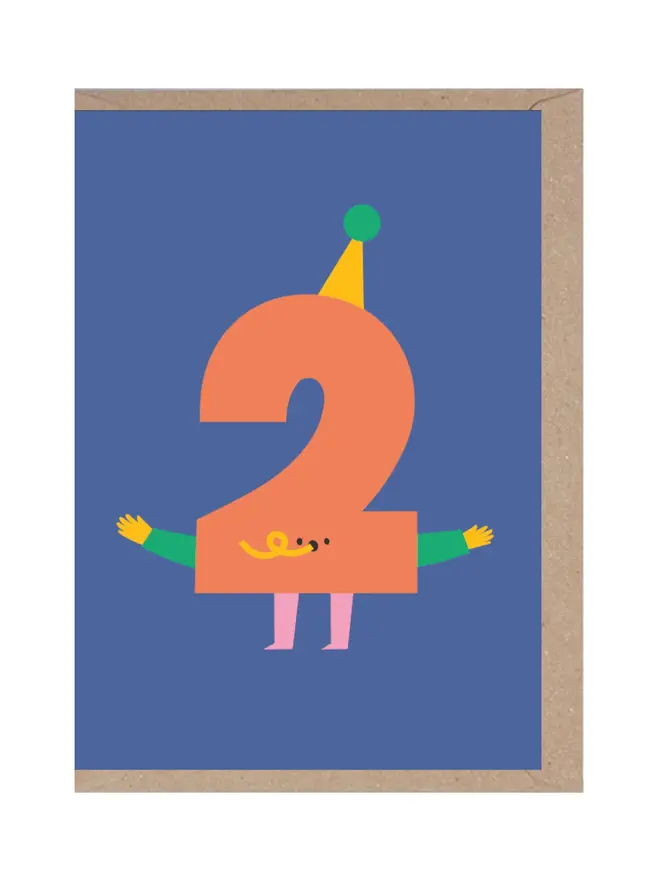 2nd Birthday Card, against a white background, with its brown envelope. 