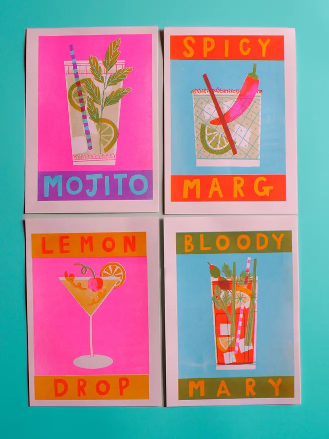 Spicy Margarita Cocktail Risograph Print